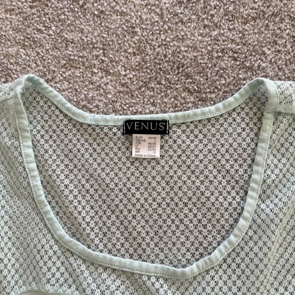 Venus European Mint Green Pleated Babydoll Top with Lace L - Picture 6 of 8